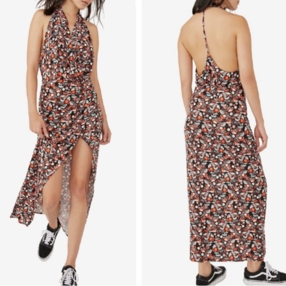 Free People Daria Halter Wrap Backless Maxi Dress Color Black Combo Size Medium - Picture 1 of 14
